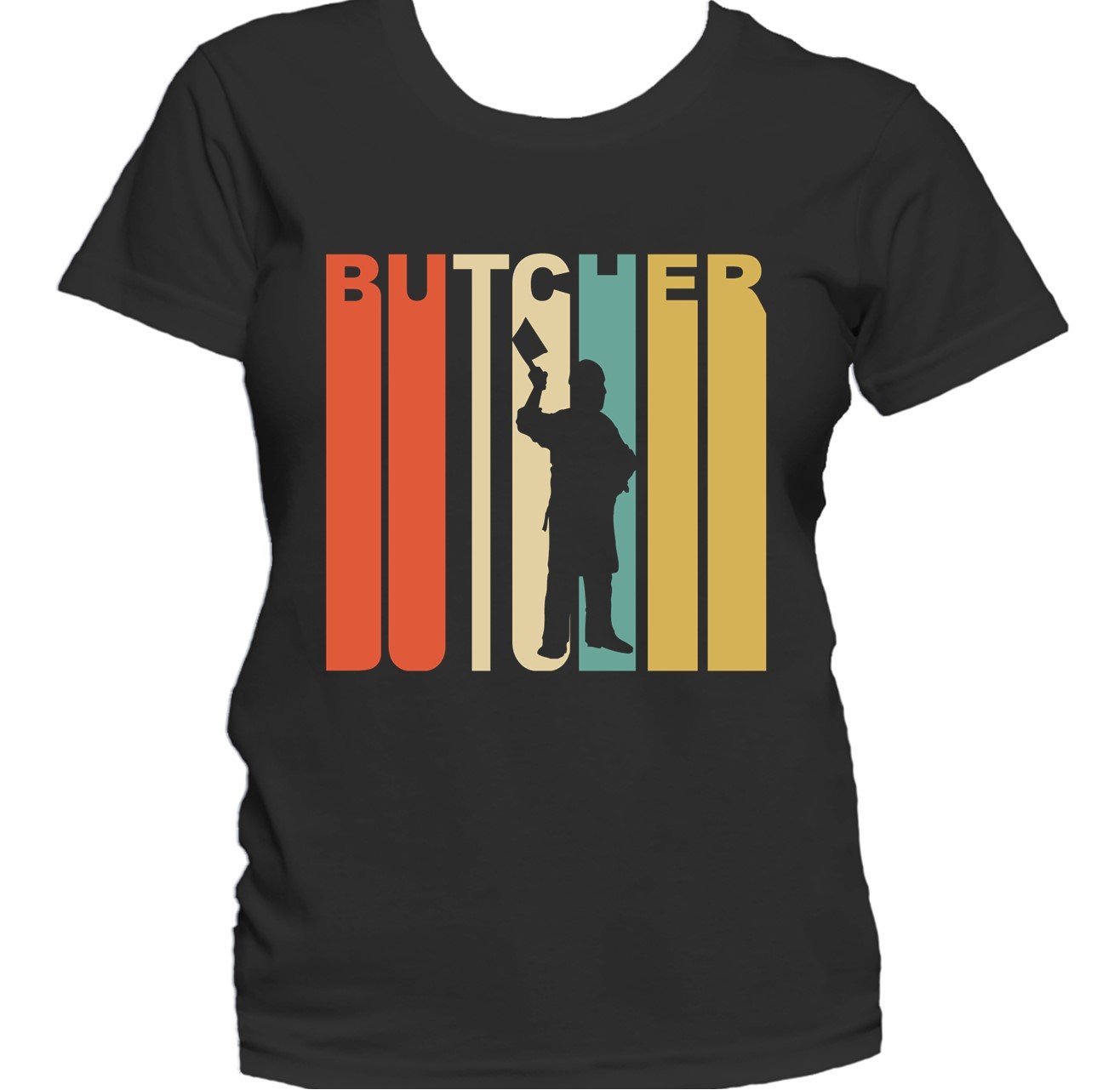 Retro 1970's Style Butcher Silhouette Meat Cutter Women's T-Shirt