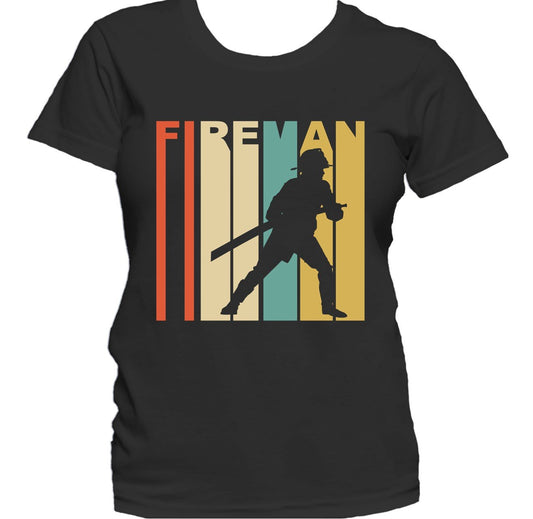 Retro 1970's Style Fireman Silhouette Firefighter Women's T-Shirt