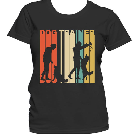 Retro 1970's Style Dog Trainer Silhouette Dog Owner Women's T-Shirt
