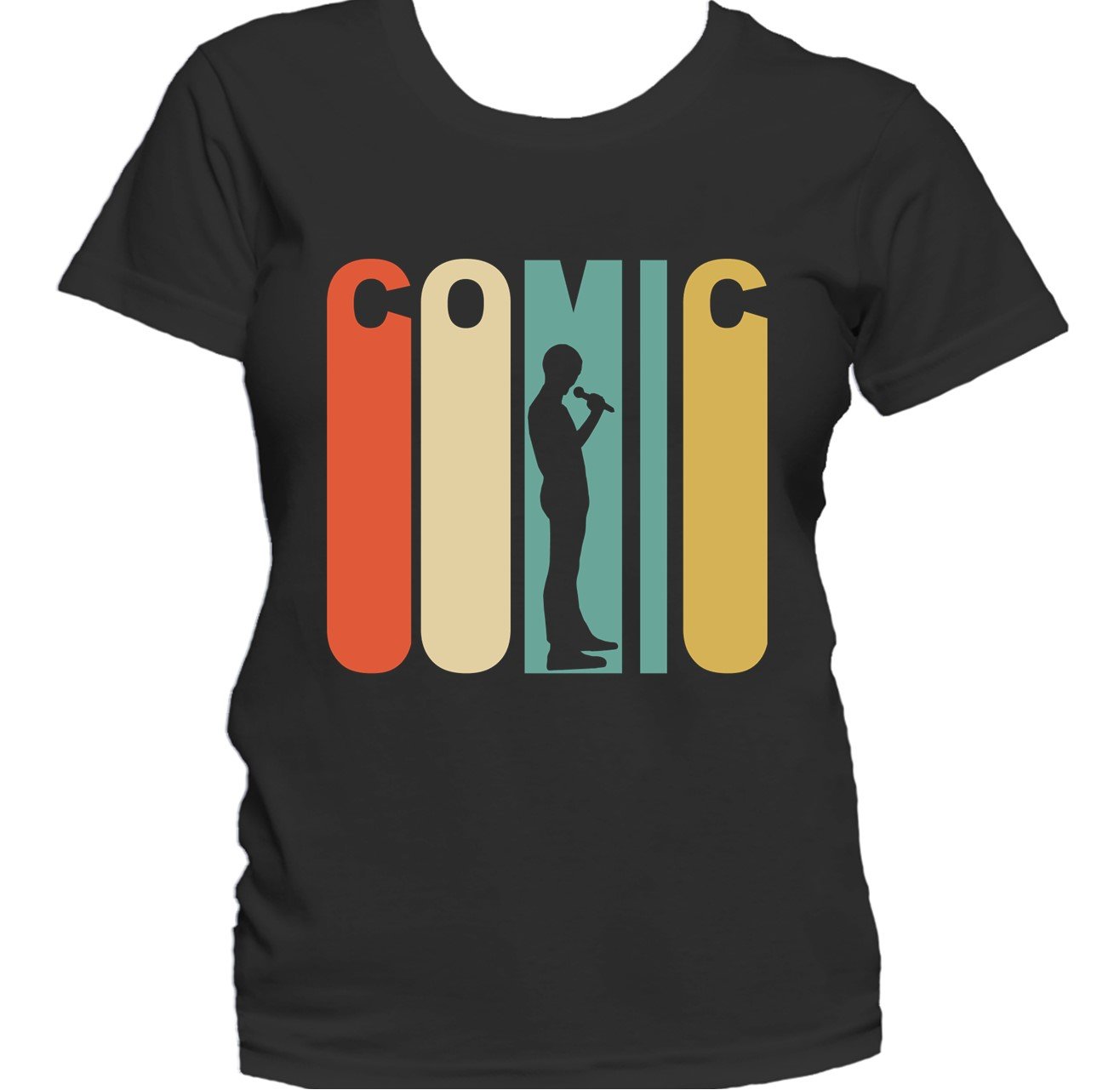 Retro 1970's Style Comic Silhouette Stand Up Comedian Women's T-Shirt