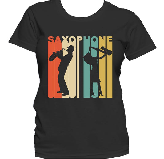 Retro 1970's Style Saxophone Player Silhouette Music Women's T-Shirt