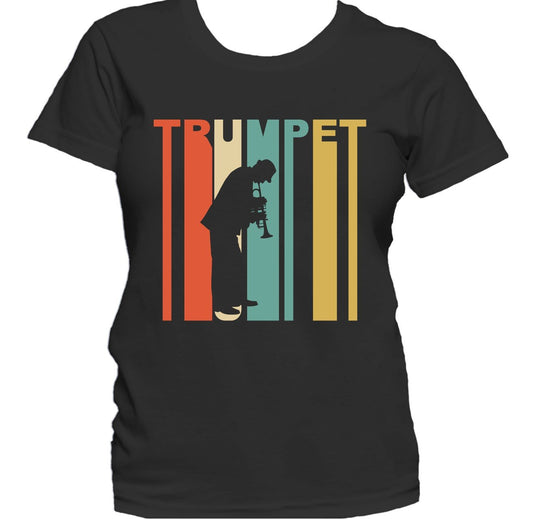 Retro 1970's Style Trumpet Player Silhouette Music Women's T-Shirt