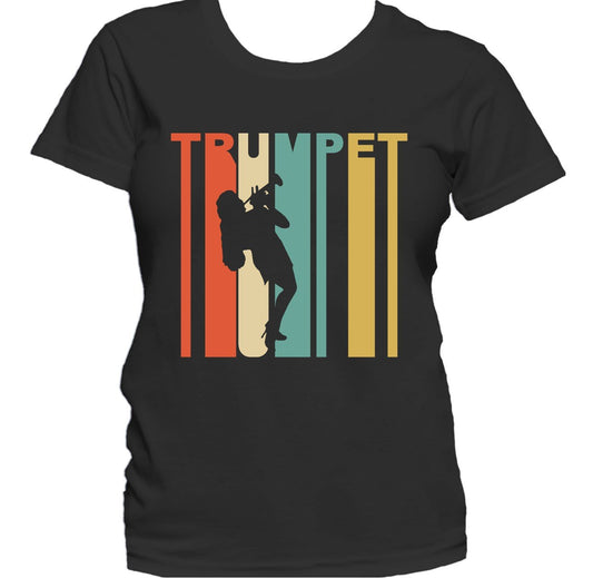 Retro 1970's Style Trumpet Player Silhouette Music Women's T-Shirt