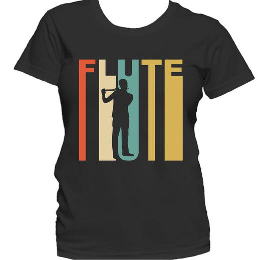 Retro 1970's Style Flute Player Silhouette Music Women's T-Shirt