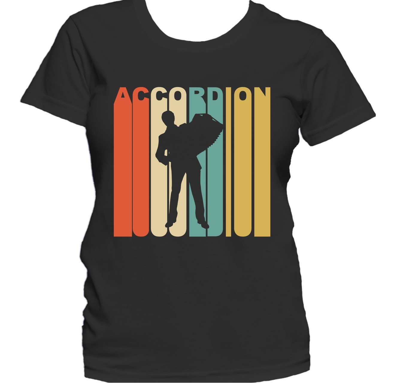 Retro 1970's Style Accordion Player Silhouette Music Women's T-Shirt