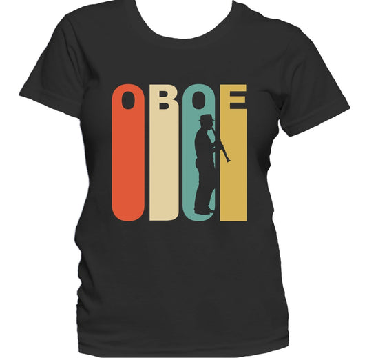 Retro 1970's Style Oboe Player Silhouette Music Women's T-Shirt