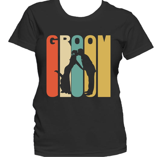Retro 1970's Style Husband And Wife Silhouette Groom Women's T-Shirt