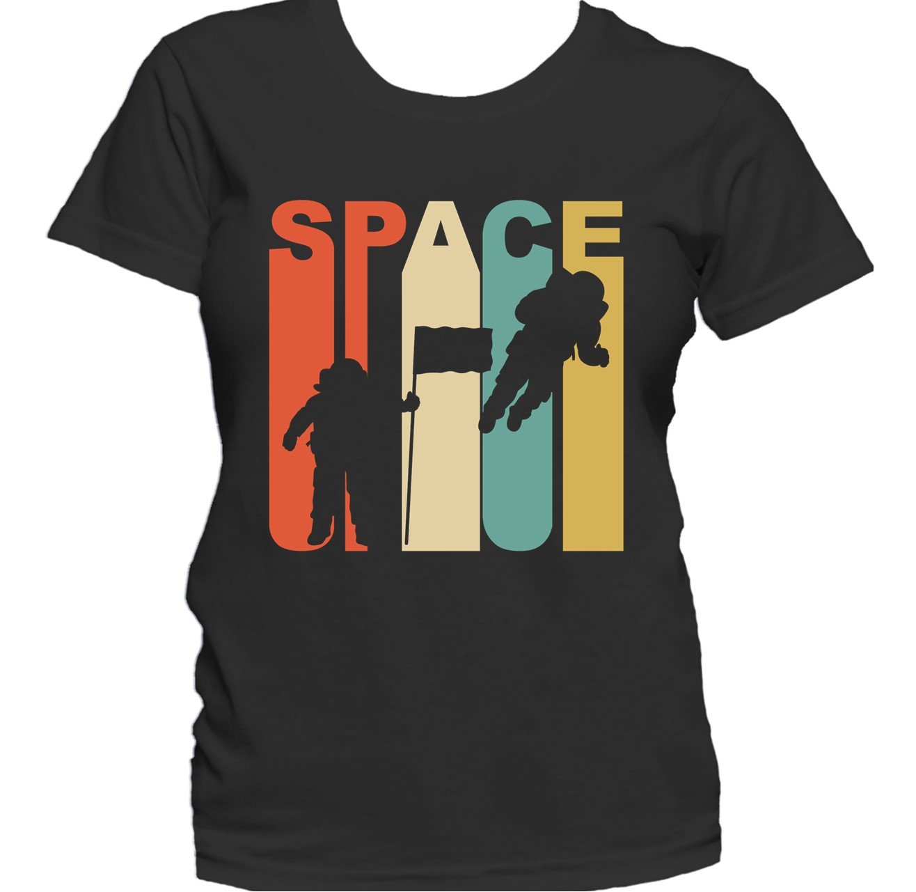 Retro 1970's Style Astronaut Silhouette Space Science Women's T-Shirt