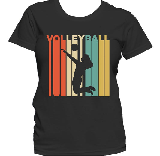 Retro 1970's Style Volleyball Player Silhouette Sports Women's T-Shirt