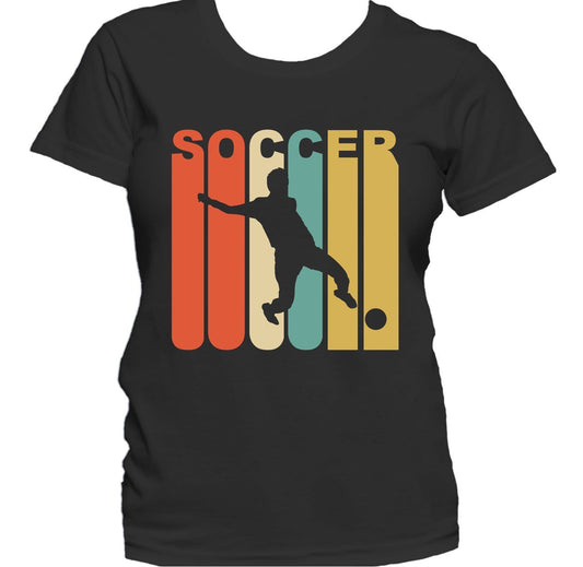 Retro 1970's Style Soccer Player Silhouette Sports Women's T-Shirt