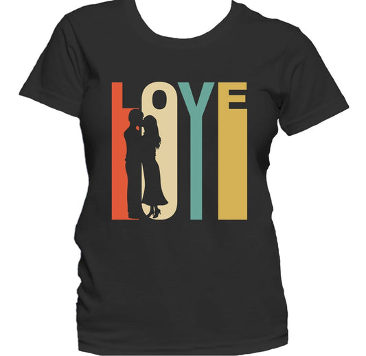 Retro 1970's Style Couple Kissing Silhouette Love Women's T-Shirt