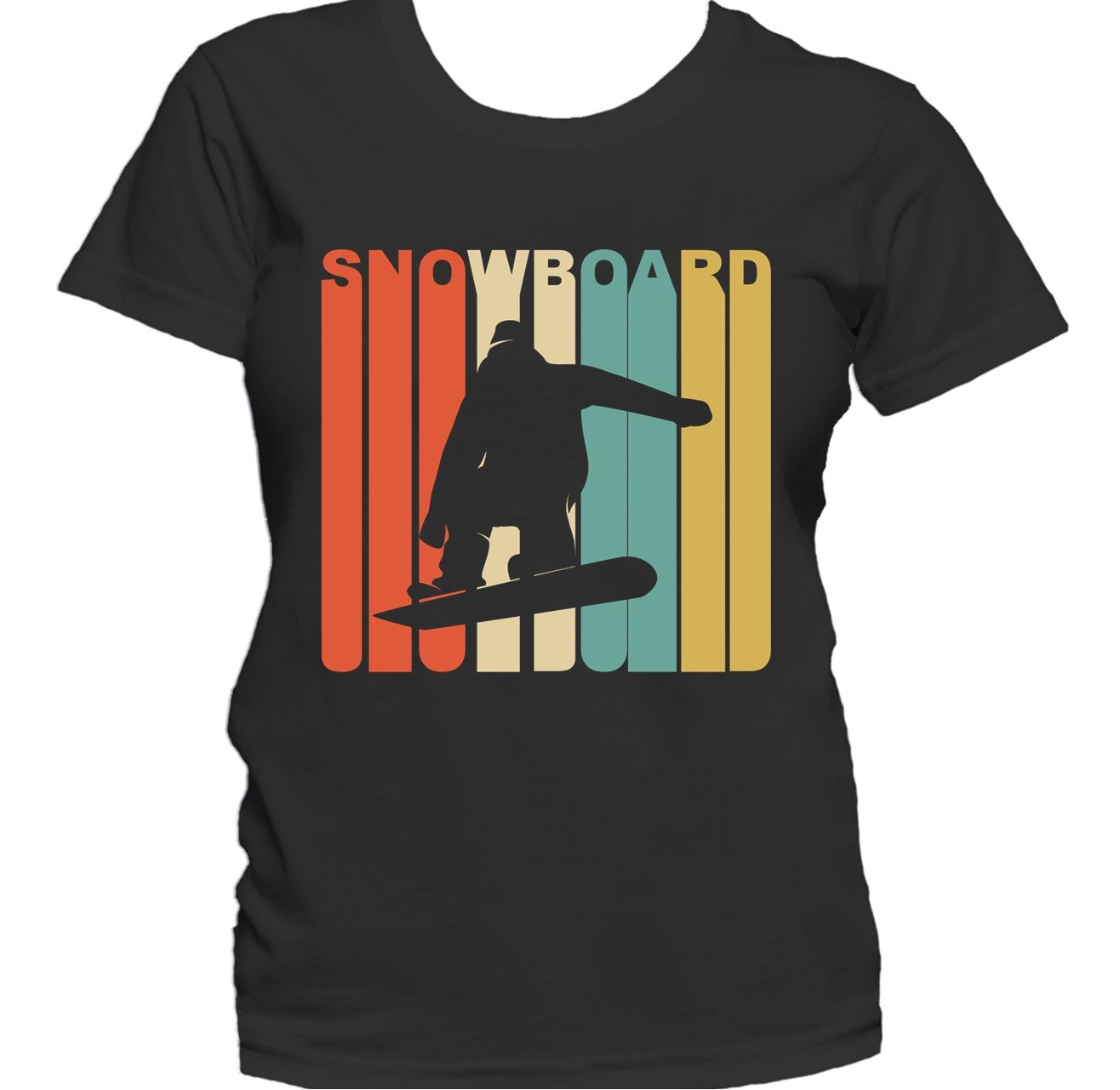 Retro 1970's Style Snowboarder Silhouette Snowboarding Women's T-Shirt