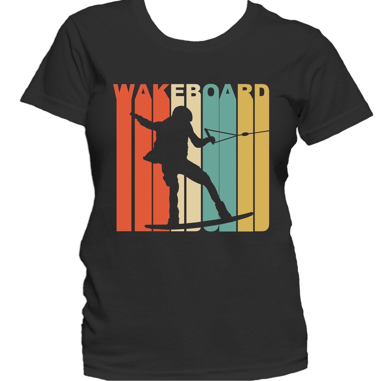 Retro 1970's Style Wakeboarder Silhouette Wakeboarding Women's T-Shirt