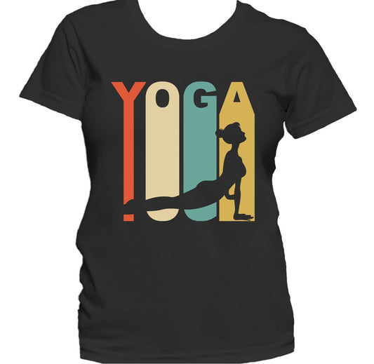 Retro 1970's Style Upward Facing Dog Silhouette Yoga Women's T-Shirt