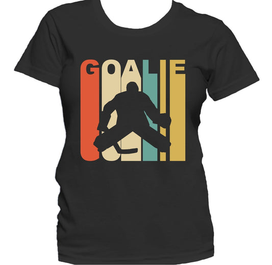 Retro 1970's Style Hockey Goalie Silhouette Sports Women's T-Shirt