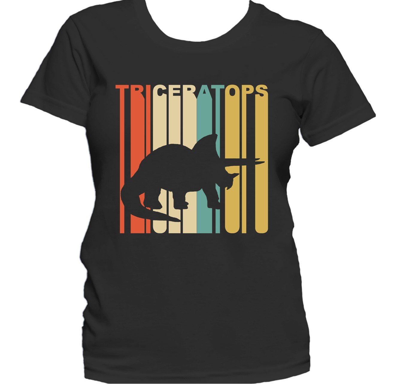 Retro 1970's Style Dinosaur Silhouette Triceratops Women's T-Shirt