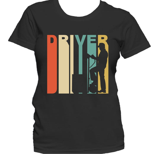 Retro 1970's Style Delivery Man Silhouette Driver Women's T-Shirt