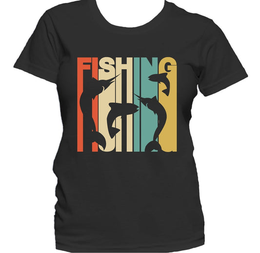 Retro 1970's Style Fishing Fish Silhouettes Retro Women's T-Shirt