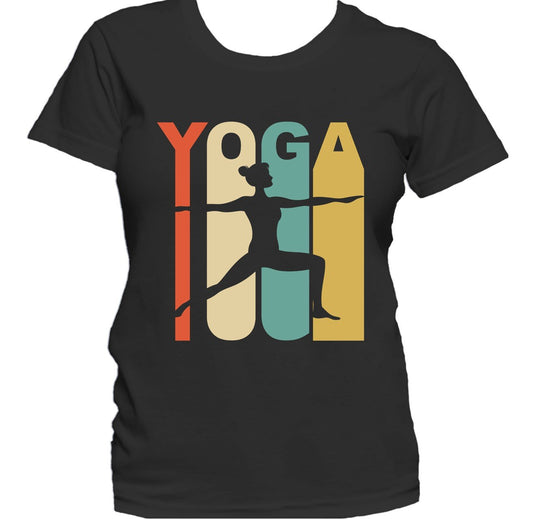 Retro 1970's Style Warrior Two Yoga Pose Silhouette Women's T-Shirt