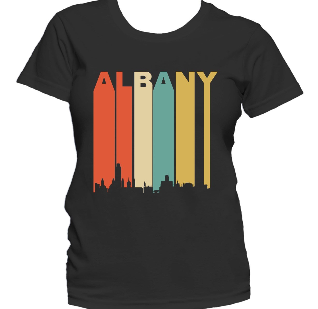 Retro 1970's Style Albany New York Cityscape Downtown Skyline Women's T-Shirt