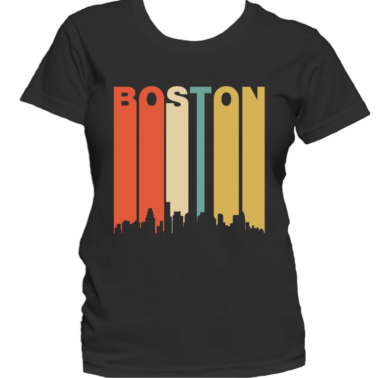 Retro 1970's Style Boston Massachusetts Cityscape Downtown Skyline Women's T-Shirt