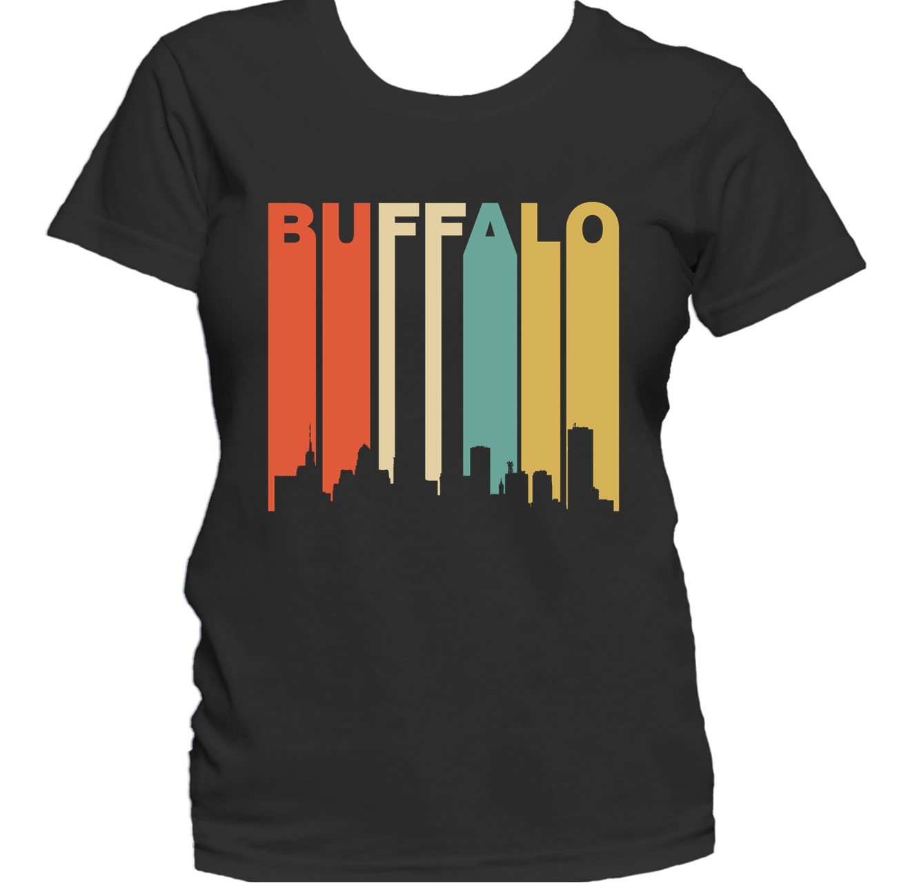 Retro 1970's Style Buffalo New York Cityscape Downtown Skyline Women's T-Shirt