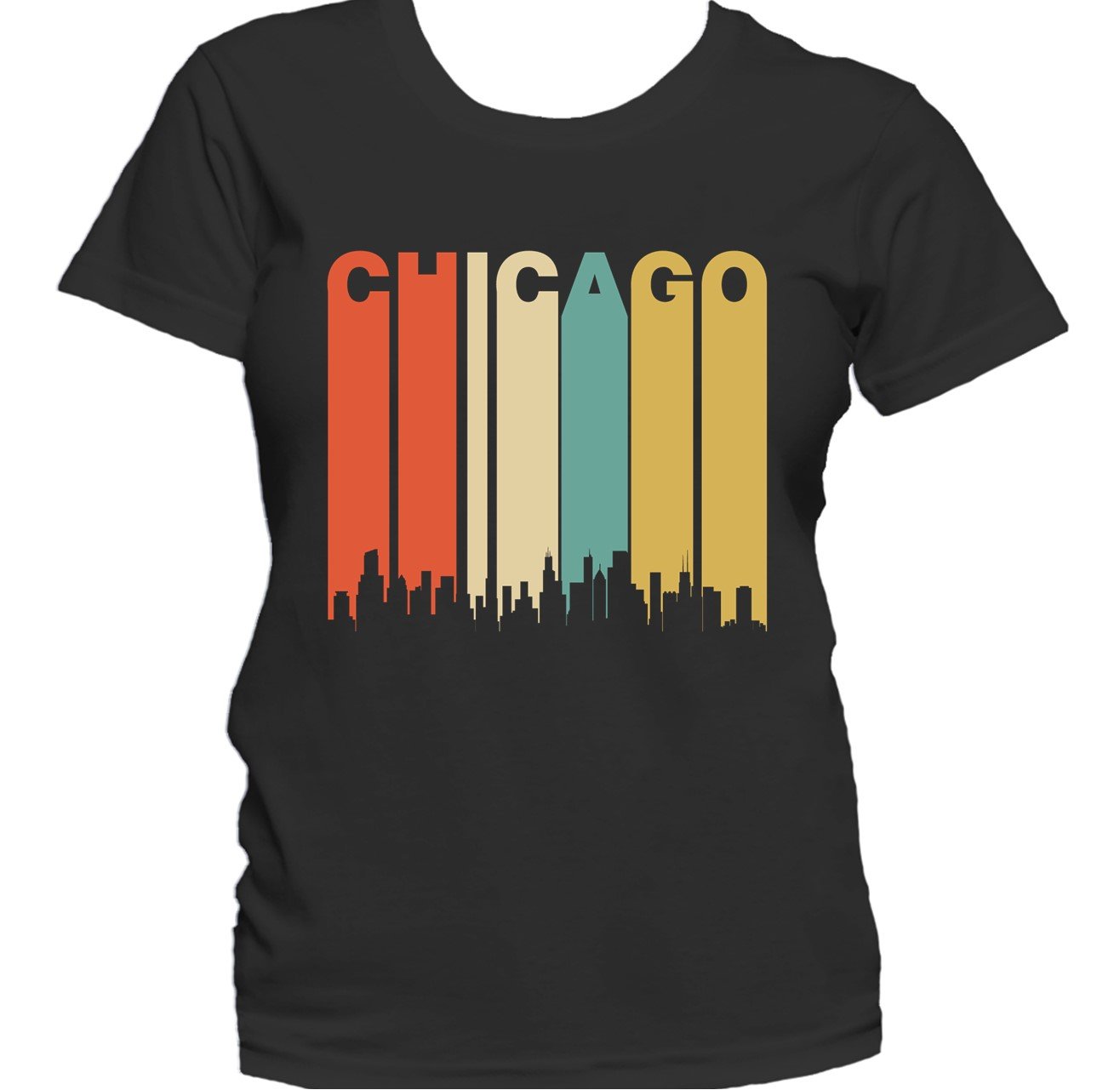 Retro 1970's Style Chicago Illinois Cityscape Downtown Skyline Women's T-Shirt