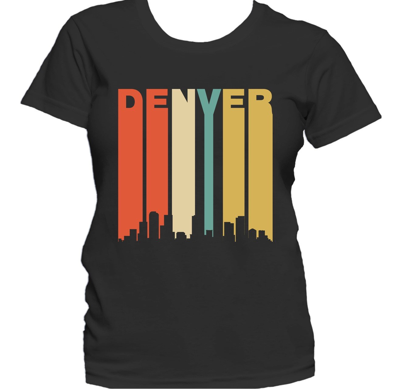 Retro 1970's Style Denver Colorado Cityscape Downtown Skyline Women's T-Shirt