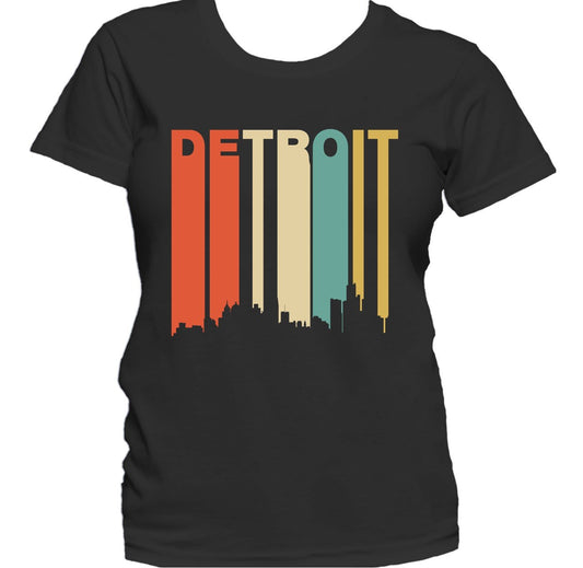 Retro 1970's Style Detroit Michigan Cityscape Downtown Skyline Women's T-Shirt