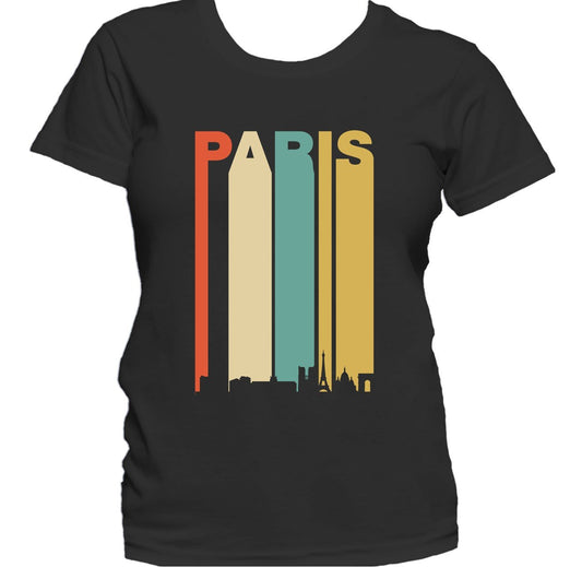 Retro 1970's Style Paris France Cityscape Downtown Skyline Women's T-Shirt