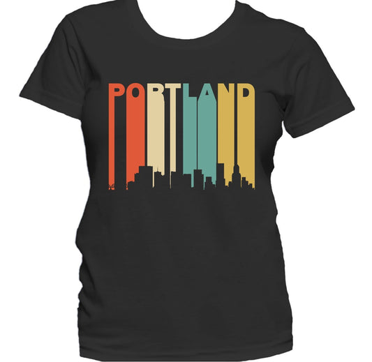 Retro 1970's Style Portland Oregon Cityscape Downtown Skyline Women's T-Shirt