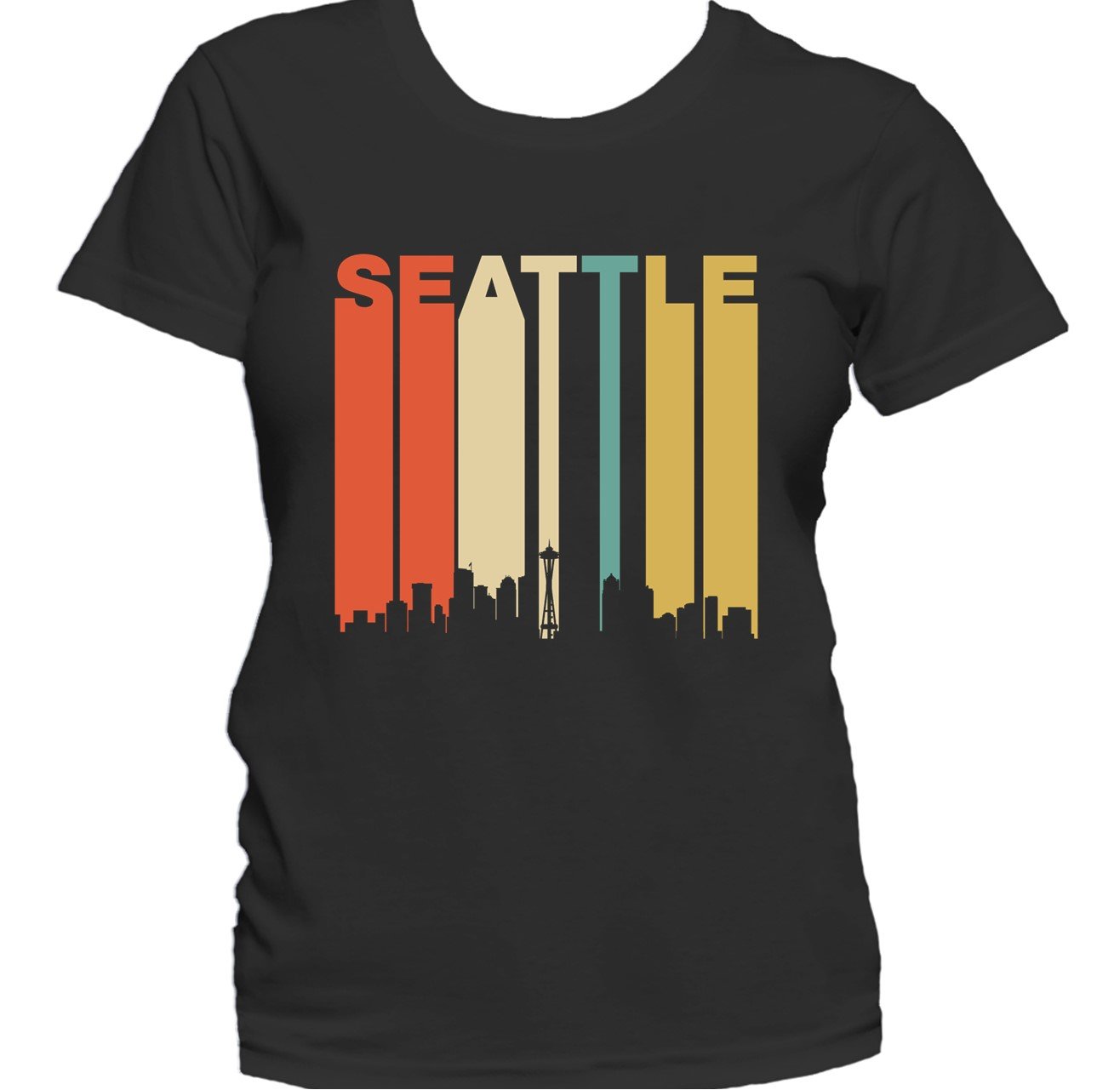 Retro 1970's Style Seattle Washington Cityscape Downtown Skyline Women's T-Shirt
