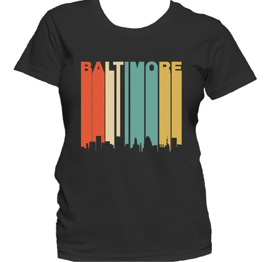 Retro 1970's Style Baltimore Maryland Downtown Skyline Women's T-Shirt