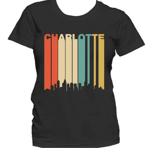 Retro 1970's Style Charlotte North Carolina Downtown Skyline Women's T-Shirt