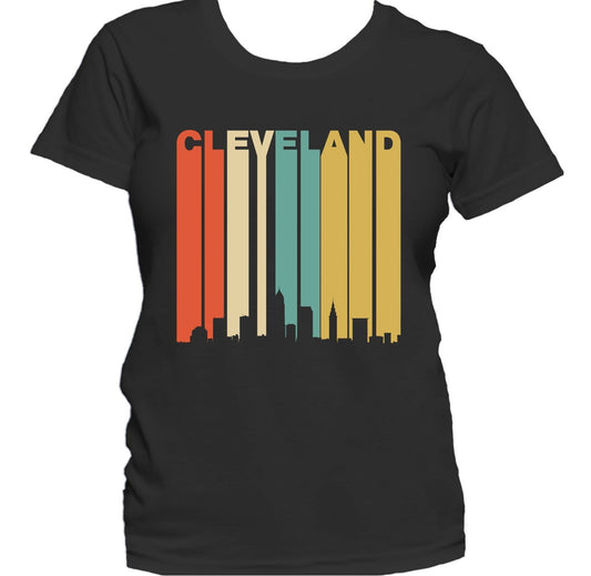 Retro 1970's Style Cleveland Ohio Cityscape Downtown Skyline Women's T-Shirt