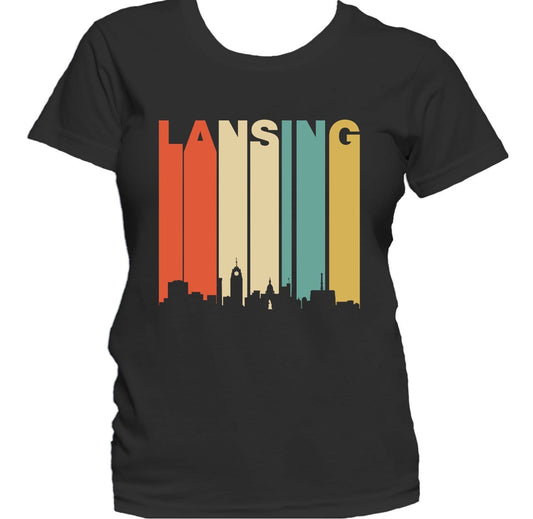 Retro 1970's Style Lansing Michigan Downtown Skyline Women's T-Shirt