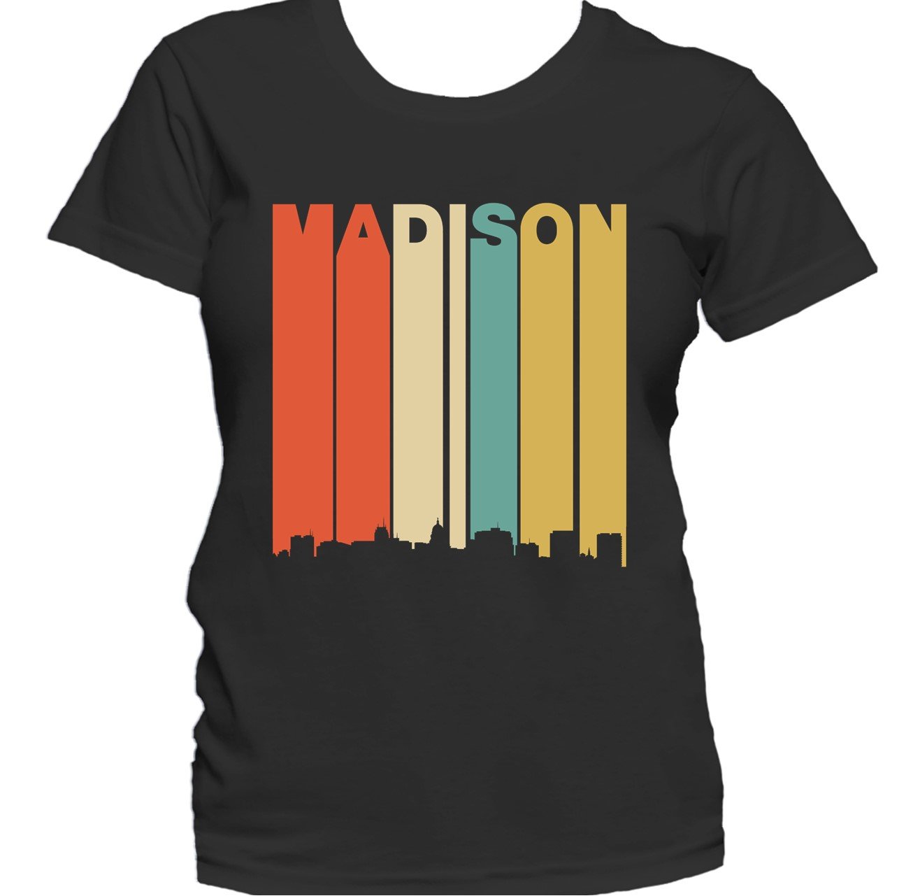 Retro 1970's Style Madison Wisconsin Downtown Skyline Women's T-Shirt