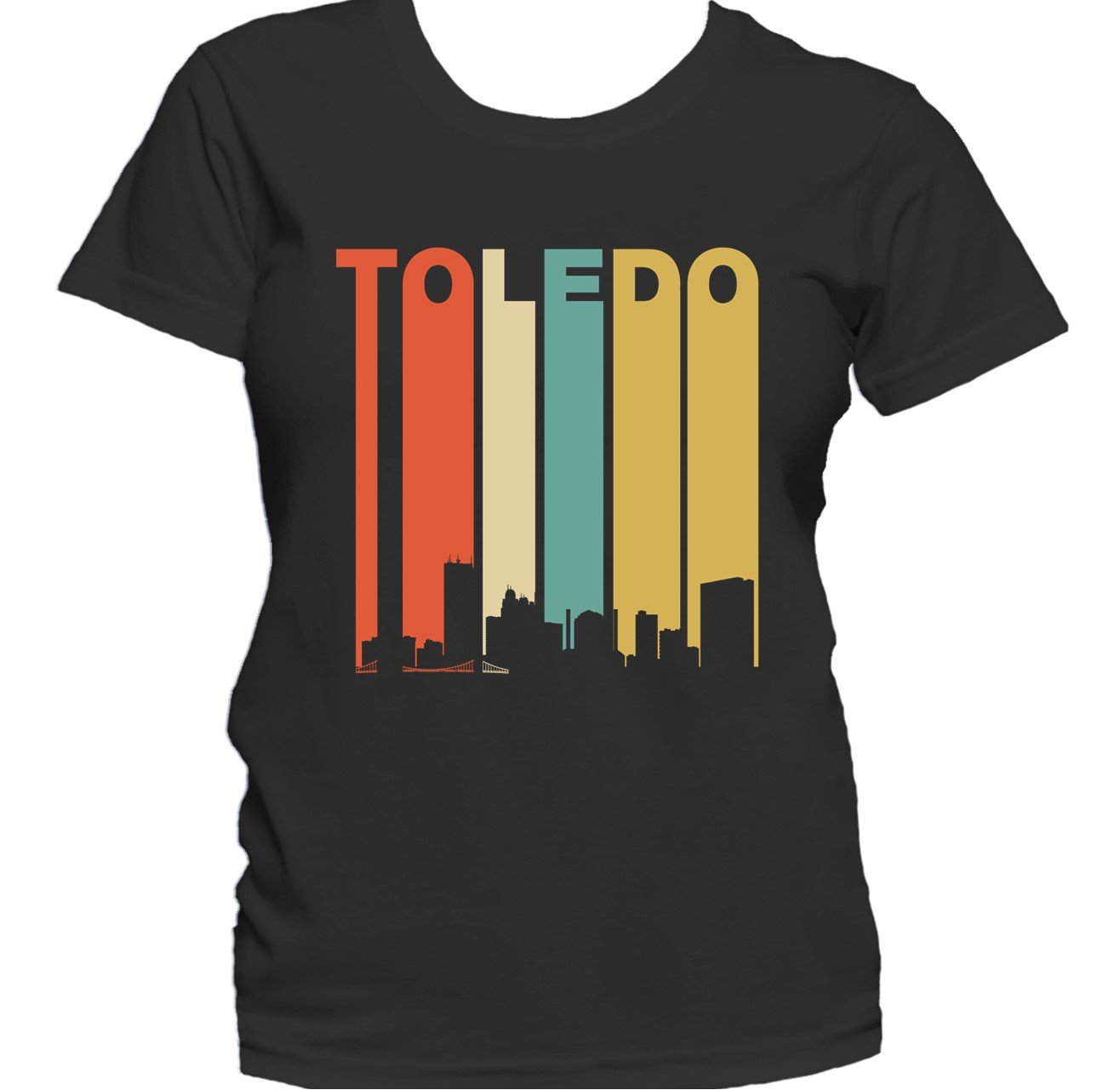 Retro 1970's Style Toledo Ohio Cityscape Downtown Skyline Women's T-Shirt