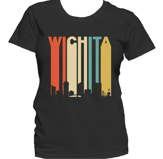 Retro 1970's Style Wichita Kansas Cityscape Downtown Skyline Women's T-Shirt