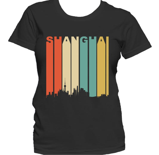 Retro 1970's Style Shanghai China Cityscape Downtown Skyline Women's T-Shirt