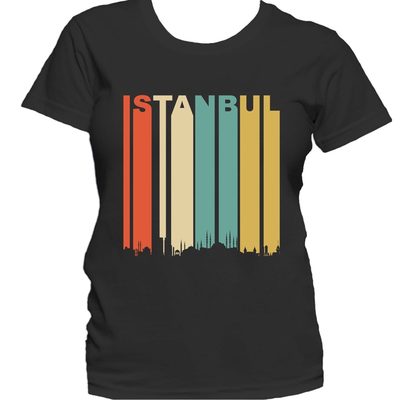 Retro 1970's Style Istanbul Turkey Cityscape Downtown Skyline Women's T-Shirt