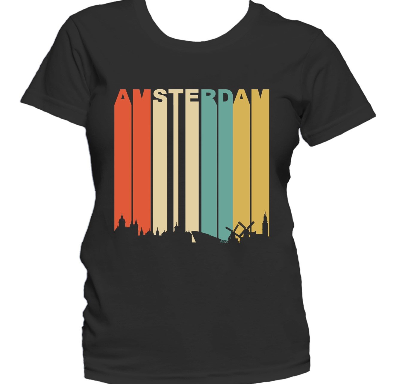 Retro 1970's Style Amsterdam Netherlands Cityscape Downtown Skyline Women's T-Shirt