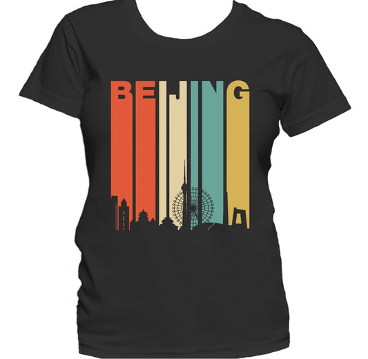 Retro 1970's Style Beijing China Cityscape Downtown Skyline Women's T-Shirt