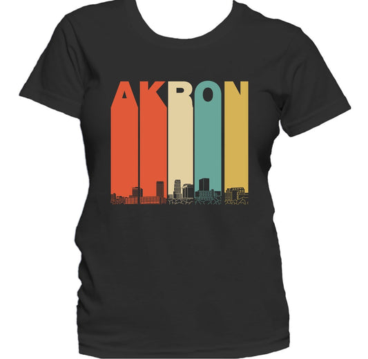 Retro 1970's Style Akron Ohio Skyline Women's T-Shirt