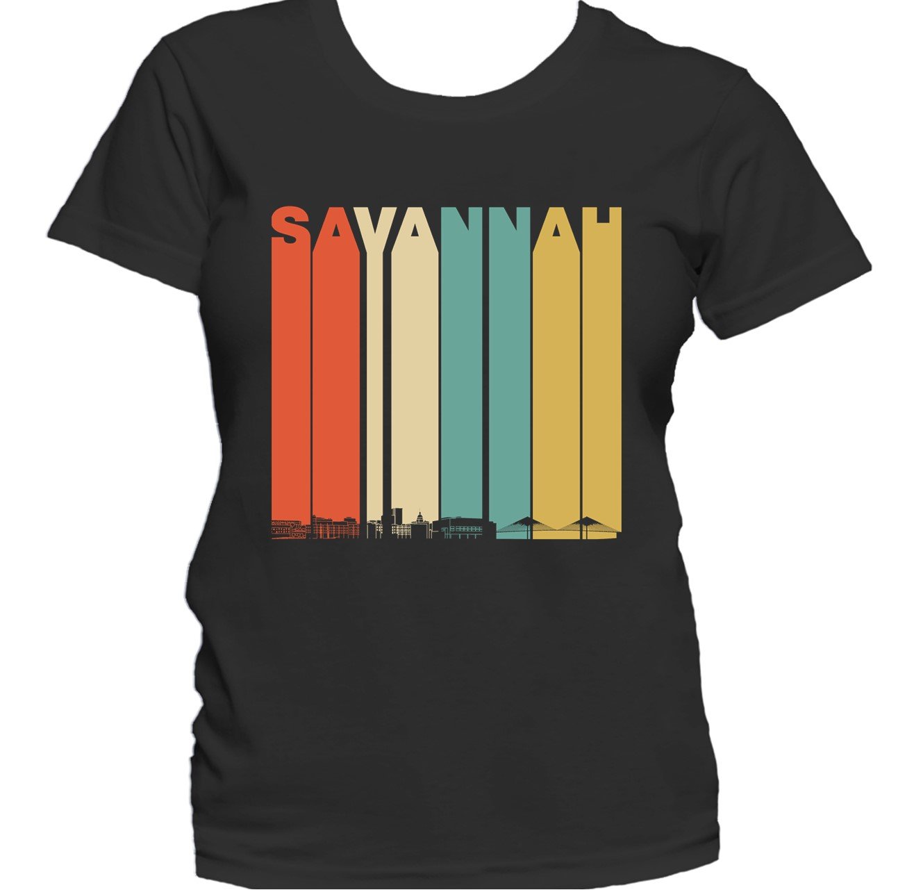 Retro 1970's Style Savannah Georgia Skyline Women's T-Shirt