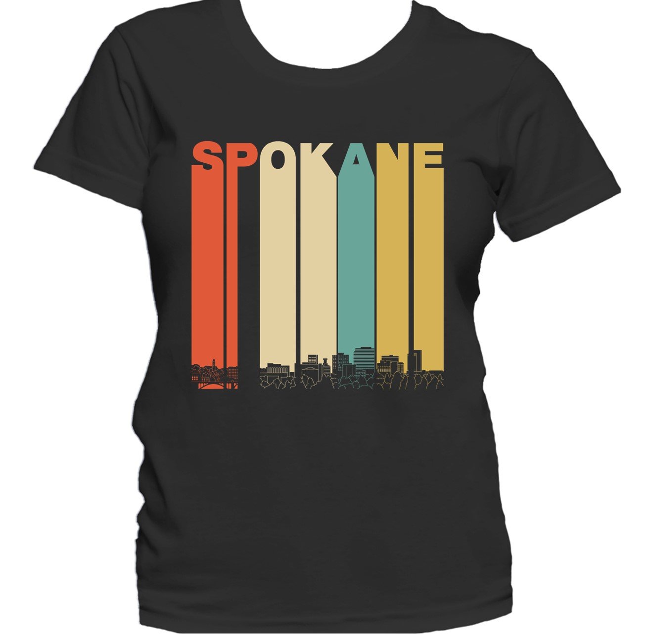 Retro 1970's Style Spokane Washington Skyline Women's T-Shirt