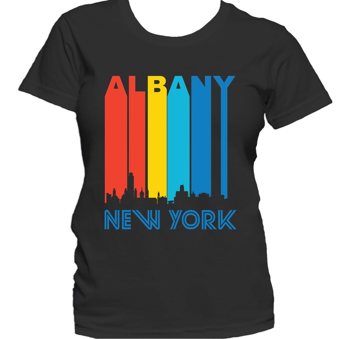Retro 1970's Style Albany New York Cityscape Downtown Skyline Women's T-Shirt