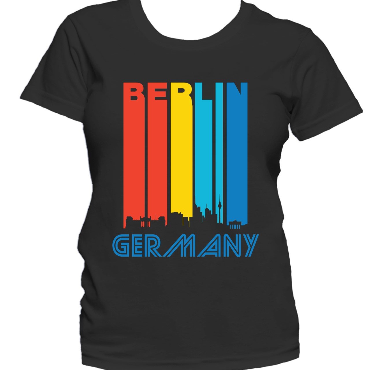 Retro 1970's Style Berlin Germany Cityscape Downtown Skyline Women's T-Shirt