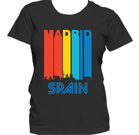 Retro 1970's Style Madrid Spain Cityscape Downtown Skyline Women's T-Shirt