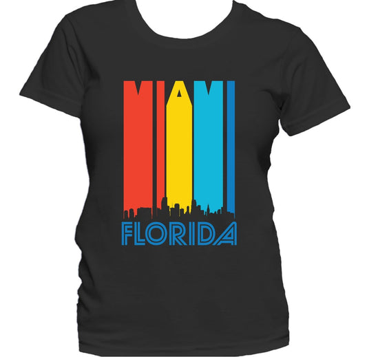 Retro 1970's Style Miami Florida Cityscape Downtown Skyline Women's T-Shirt